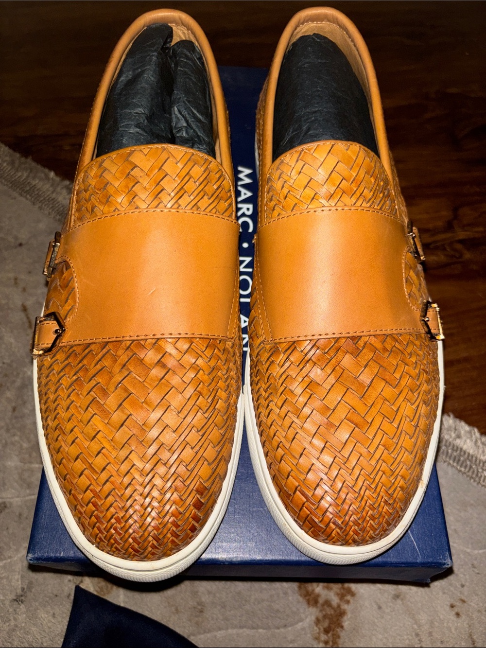 Marc Nolan Men's Woven Leather Slip-On Loafers in Cognac